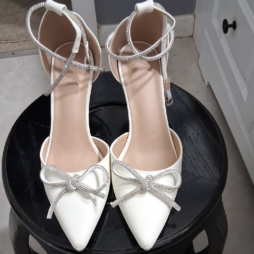 Final $8 Elegant White Women's Shoes with Rhinestone Accents